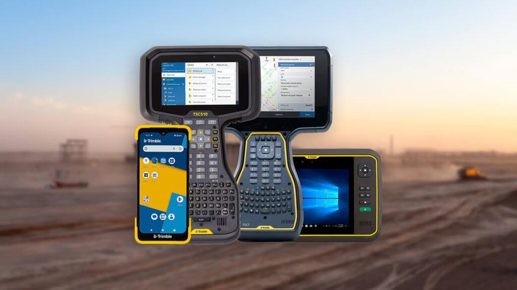 Trimble data collectors and controllers used by a land surveyor for accurate site measurements and field data capture